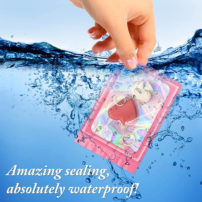 100 Pack Holographic Bags, Resealable Bags Packaging Bag with Clear Window Resealable Odor Foil Pouch for Food Storage, Lipgloss&Jewelry Lash Packaging(Pink, 2.4 x 3.9 Inch)-FemmiqueWomen
