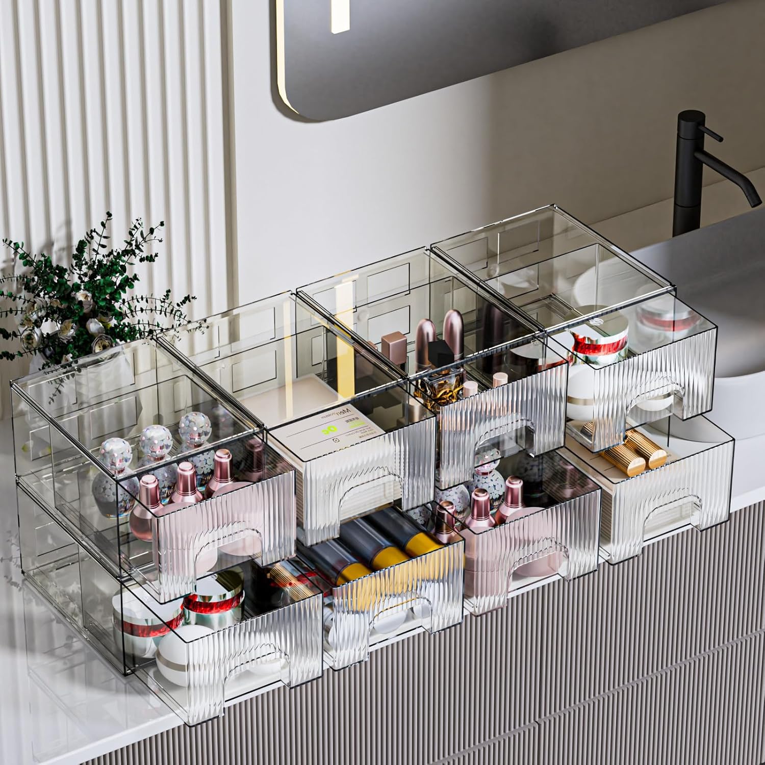 ZJIAI 8 Pack Clear Stackable Storage Drawer, Acrylic Drawer, Cosmetic Organizer, Plastic Organizer for Dresser, Under, Kitchen Cabinet, Pantry, Home Organization and Storage-FemmiqueWomen