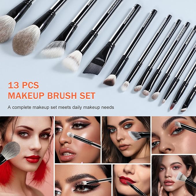 KENCOLOR Premium 13-Piece Makeup Brush Set with PU Travel Pouch – High-End Acrylic Handle, Soft Synthetic & Natural Bristles, Dense & Non-Absorbent, for Flawless Application-FemmiqueWomen