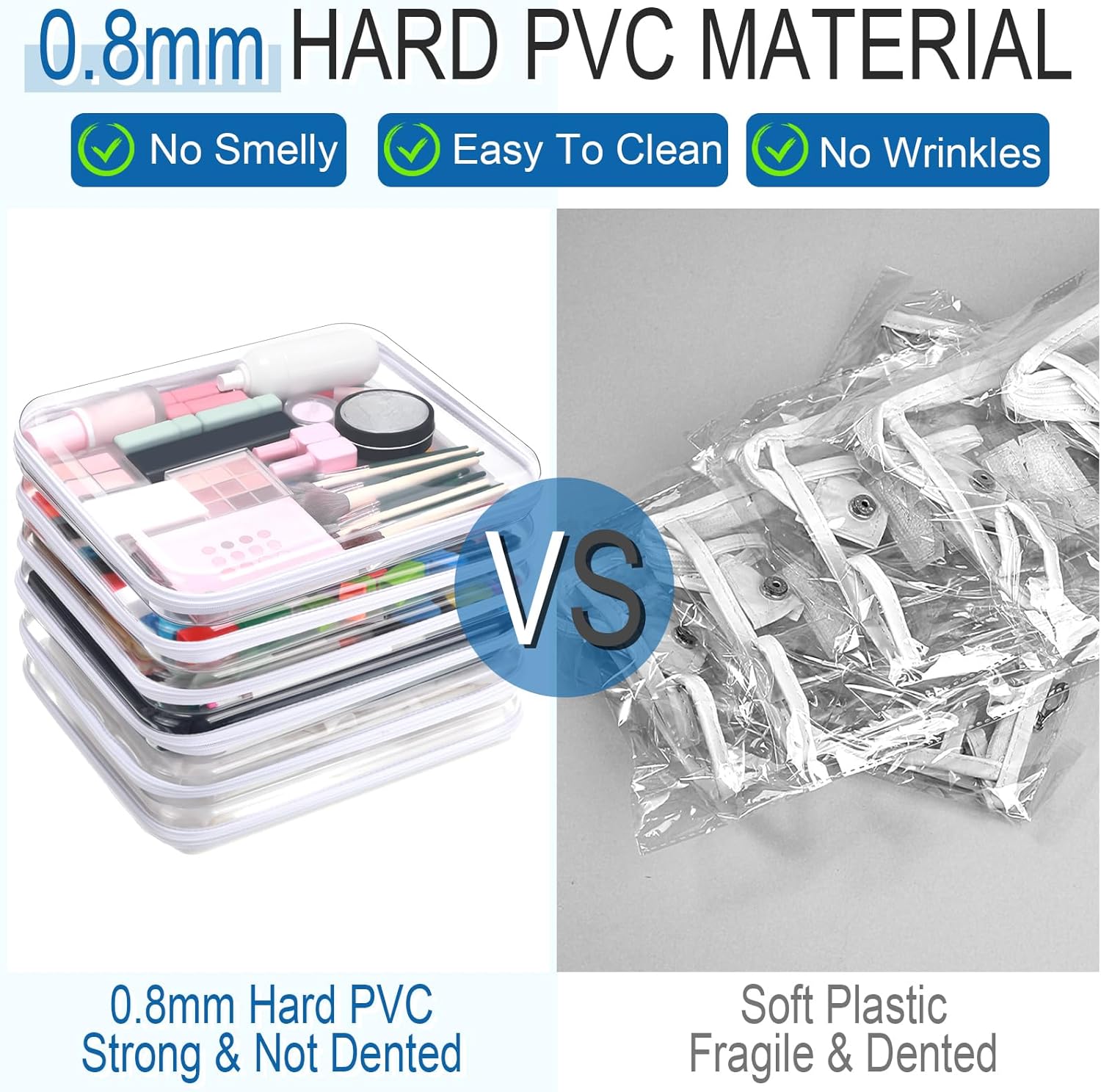 Sanwuta 6 Pcs Clear Hard Zipper Case Pencil Pouches Hard Plastic Zipper Pouches Makeup Bag Transparent Cases for Snacks Plastic Storage Organizer Box for Travel(White,13.78 x 11.81 x 2 Inch)-FemmiqueWomen