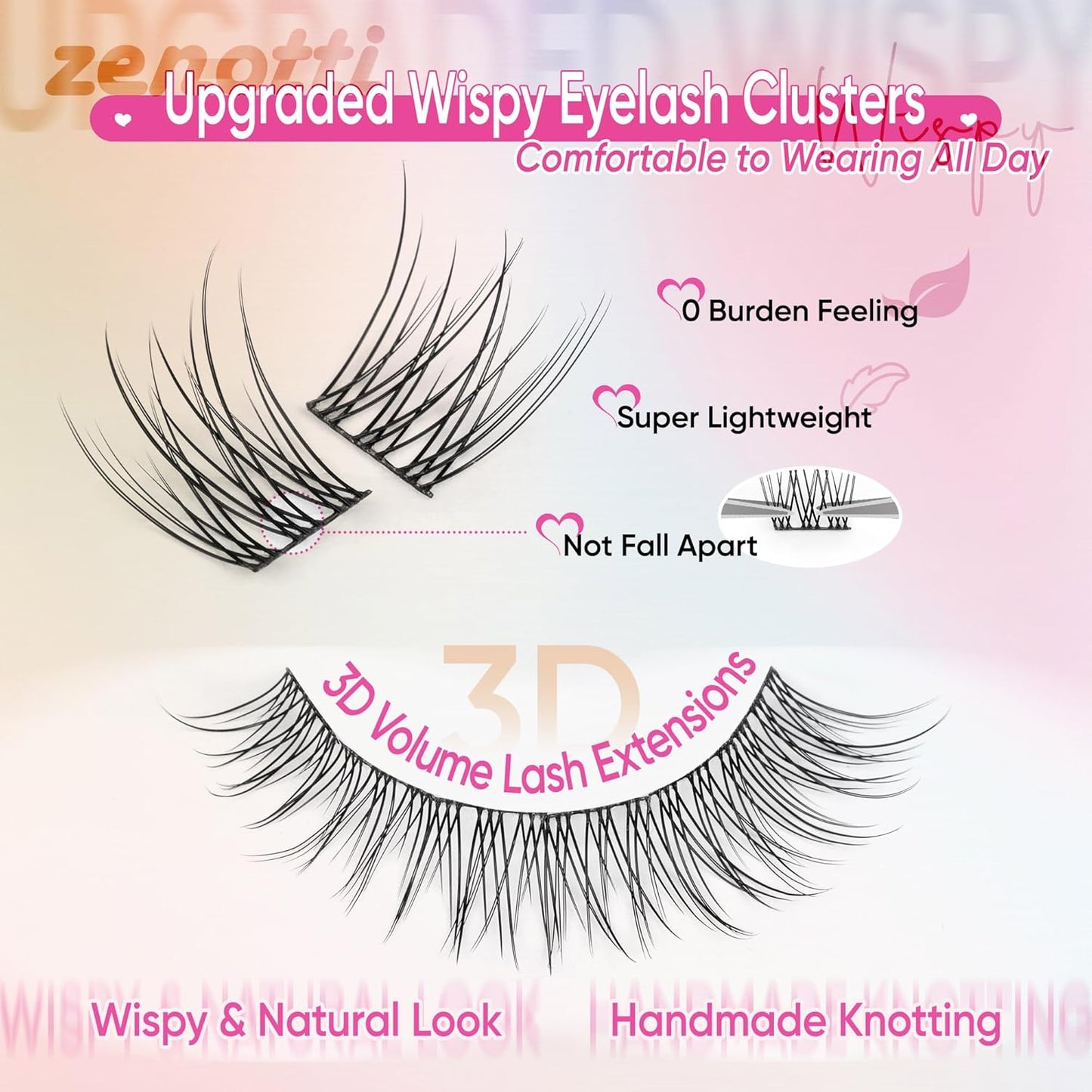 Natural Lash Clusters Wispy Cluster Eyelash Extensions DIY Individual Lashes C Curly 9-12mm Eyelash Clusters 180PCS Lash Extensions with Thin Lash Band by zenotti-FemmiqueWomen