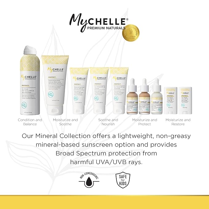 MyCHELLE Dermaceuticals Sun Shield SPF 28 Coconut (2.3 Fl Oz) - Soothing Reef Safe Sunscreen with Vitamin E and Aloe - Travel Size Zinc Sunscreen for Face and Body-FemmiqueWomen