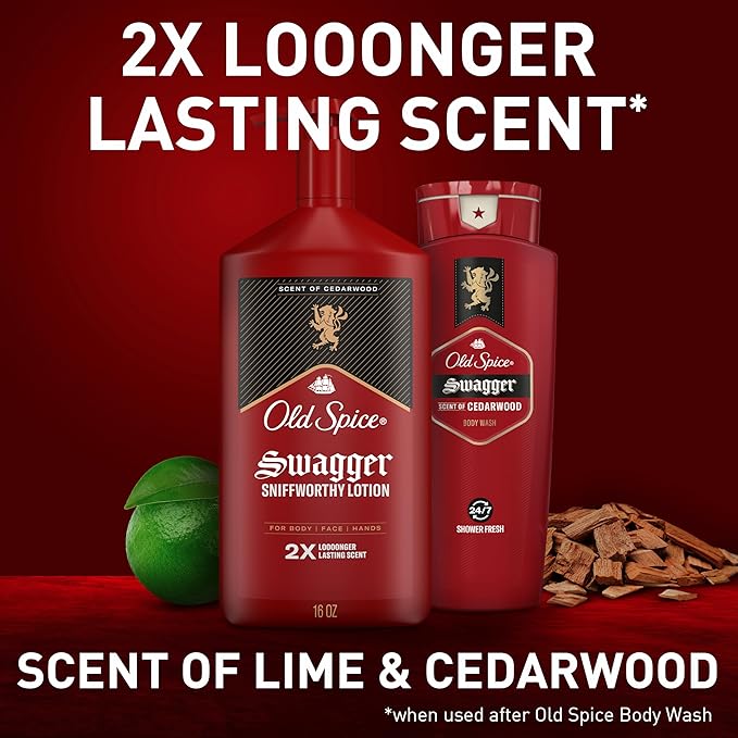 Old Spice Hand, Face & Body Lotion for Men, 24/7 Lightweight Moisturization with Amazing Scent, Instant Absorption, For All Skin Types, Swagger with Cedarwood Scent, 16 oz-FemmiqueWomen