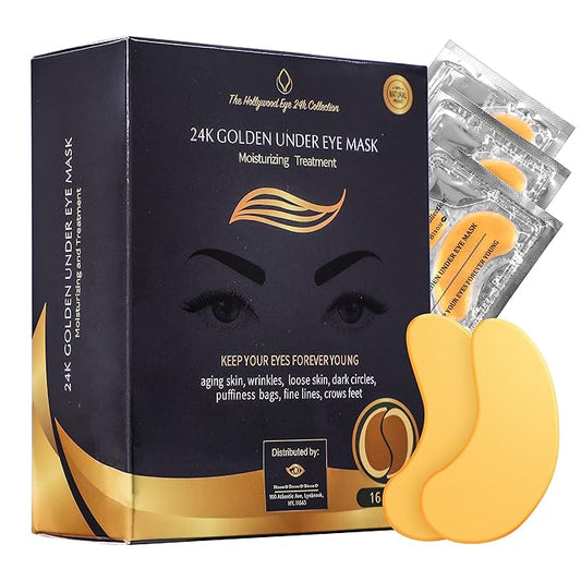 24K Gold Under Eye Patches, Eye Mask,Eye Patches for Puffy Eyes and Dark Circles, Eye Masks Skincare (16 Pair (Pack of 1))-FemmiqueWomen