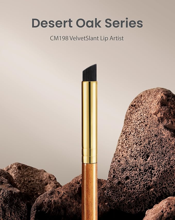 Desert Oak Series VelvetSlant Lip Artist - 45° Slanted Lip Brush for Gradient & Feathered Lips, Ultra-Soft Vegan Nylon, Bubinga Wood Handle (CM 198)-FemmiqueWomen
