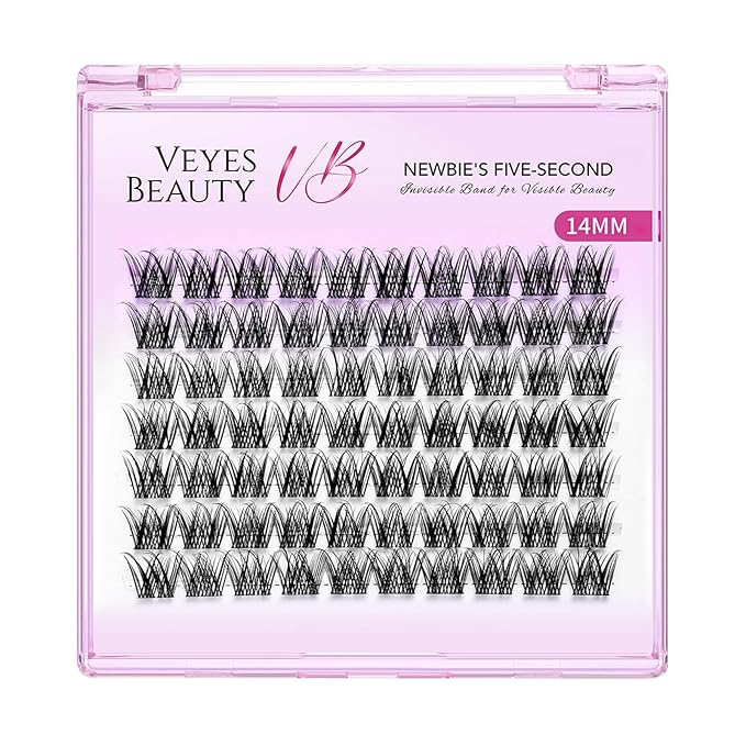 VEYESBEAUTY Lash Clusters Individual Eyelash Extensions Thin & Invisible Band DIY False Eyelashes for Self-application Newbie's Five-Second Series Wispy Lash Tray, LuxeBold 14mm Single Length-FemmiqueWomen