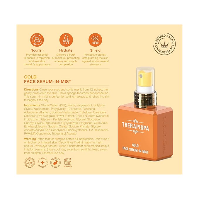 Face Serum-In-Mist – Hydrating Face Mist & Spray Serum with Niacinamide, Panthenol & Hyaluronic Acid for Firming, Radiant Glow & Youthful Skin (Gold, 2.0 fl oz)-FemmiqueWomen