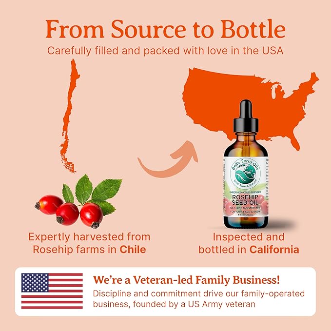 Bella Terra Oils - Organic Rosehip Oil 4 oz - Hailing from The Finest Rosa Mosqueta, Abundant in Omega-6 & Omega-3 Fatty Acids, Pure Radiance for Face-FemmiqueWomen