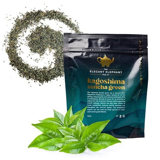 Japanese Sencha Green Tea, Organic Loose Leaf Sencha Tea – Antioxidant & Detox Support – Refreshing Hot or Iced Green Tea – 4 oz Resealable Bag (Makes 50 Cups) – The Elegant Elephant-FemmiqueWomen
