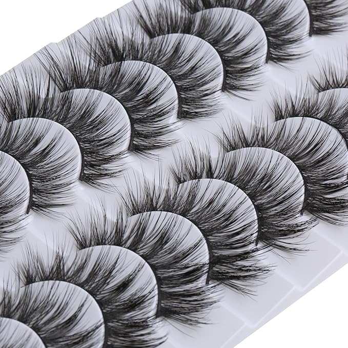 SUNWELL False Eyelashes 16mm Mink Lashes Cat Eye Faux Mink Lashes 8D Fluffy Strip Lashes Soft Wispy Luxury Volume Fake Eyelashes 10 Pairs Pack-FemmiqueWomen