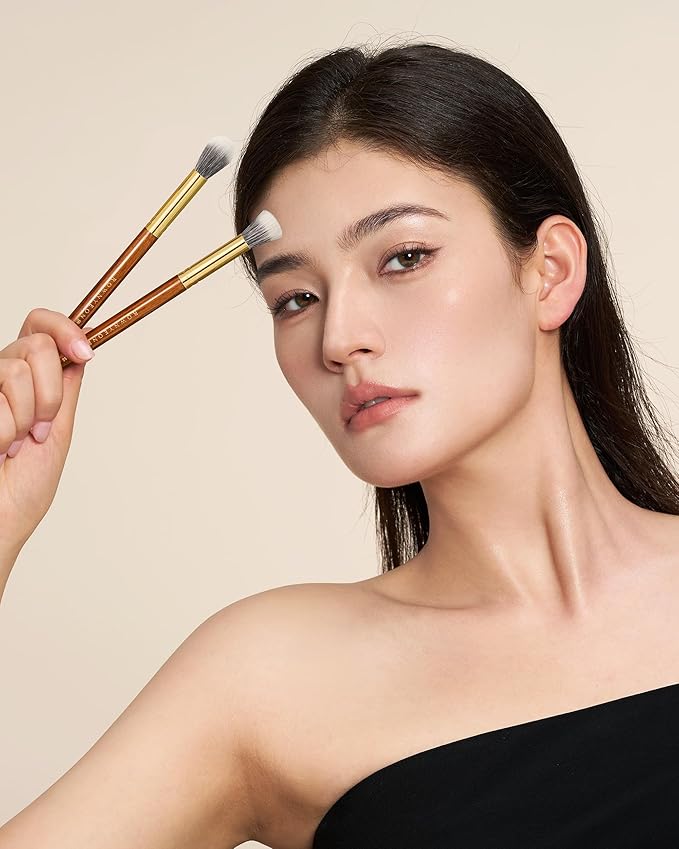 Desert Oak Series Dual Wool Highlighter Brush - Round Dome Goat Hair for Targeted Glow, Powder/Cream Highlight, Bubinga Handle (CM 189)-FemmiqueWomen