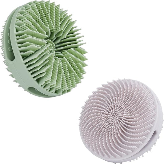 2 PC Silicone Exfoliating Body Scrubber, Silicone Body Shampoo Brush, Soft Silicone Loofah for Sensitive Skin, Shower Silicone Hair Scalp Massager, Easy to Clean, Lather Well(Gray&Green)-FemmiqueWomen