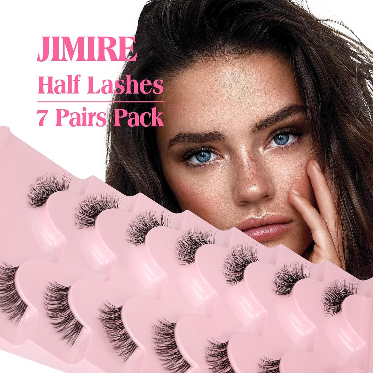 JIMIRE Half Lashes with Clear Band Cat-Eye Lashes Fluffy Wispy Accent False Eyelashes Natural Look Handmade Soft DIY Cluster Lashes Pack 7 Pairs-FemmiqueWomen
