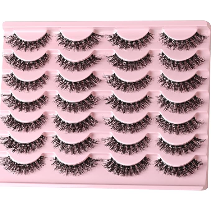 FARRED Cat Eye Lashes False Eyelashes Short Wispy Lash Strips Volume Eyelash 14 Pairs Cateye Medium Length False Clear Band Lashes Natural Looking Hybrid Clusters Full Strip Lashes (F25 | 8-14mm)-FemmiqueWomen