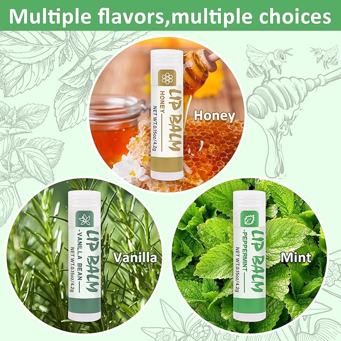 24 Pack Lip Balm Bulk, Vanilla Mint Honey, 100% Natural Lip Balm with Vitamin E and Coconut Oil, Moisturizing Lip Balm for Dry Lips-FemmiqueWomen