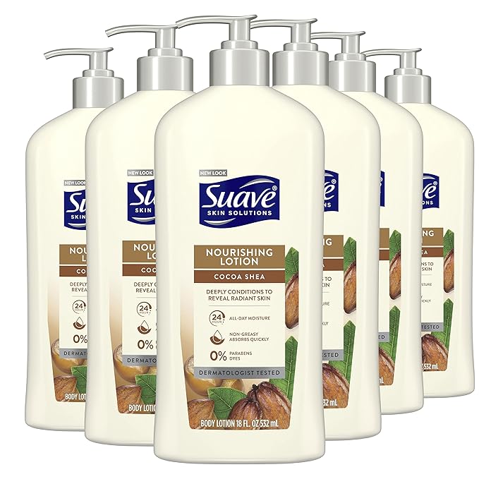 Suave Skin Solutions Body Lotion, Cocoa Butter & Shea, 18 Fl Oz (Pack of 6)-FemmiqueWomen