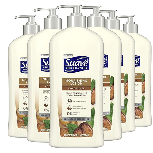 Suave Skin Solutions Body Lotion, Cocoa Butter & Shea, 18 Fl Oz (Pack of 6)-FemmiqueWomen