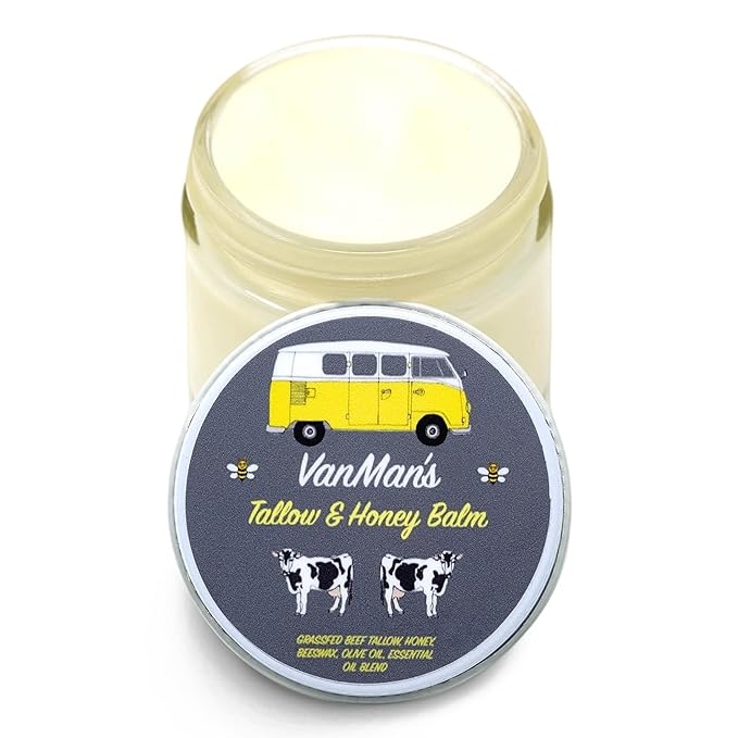 Vanman's Tallow and Honey Balm - Tallow Face Moisturizer with Grass-Fed/Finished Beef Tallow for Skin and Essential Oils, Organic Raw Honey and Beeswax, Cold Pressed Olive Oil - 2.5 oz-FemmiqueWomen