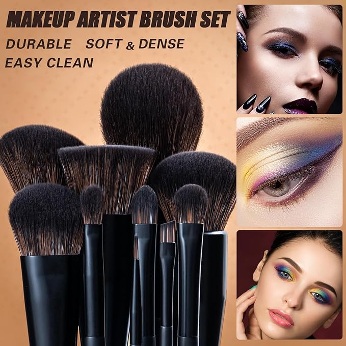 LORYP Black Makeup Brushes Set 21Pcs Powder Blush Foundation Concealer Highlighter Brush Vegan Pro Face and Eye Brush Kit-FemmiqueWomen