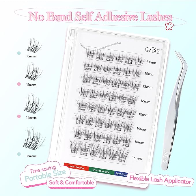 GAQQI Self Adhesive Eyelashes Clusters, No Glue Lash Clusters 10-16mm Wispy & Natural Cluster Lashes, No Band Press On Lashes, More Comfortable & Stronger Hold (Lace）-FemmiqueWomen