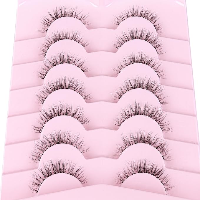 Eyelashes Natural False Lashes 14mm Eye Lashes with Thin Band 3D Volume Fake Eyelashes C Curl Wispy Lashes Natural Look 7 Pair-FemmiqueWomen