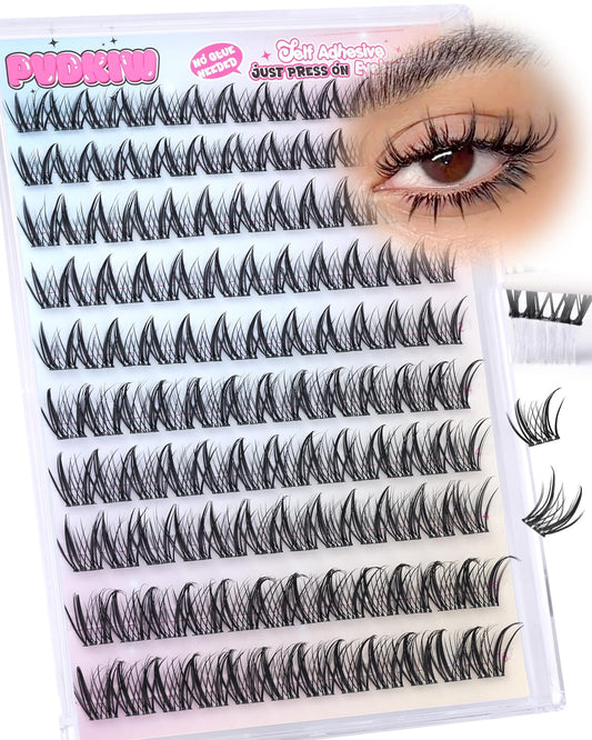 Self Adhesive Eyelashes Manga Self Adhesive Lash Clusters Natural Pre Glued Eyelashes Clusters Wispy Press on Lashes No Glue Needed C Curl Cluster Eyelash Extensions Reusable 10-16mm-FemmiqueWomen