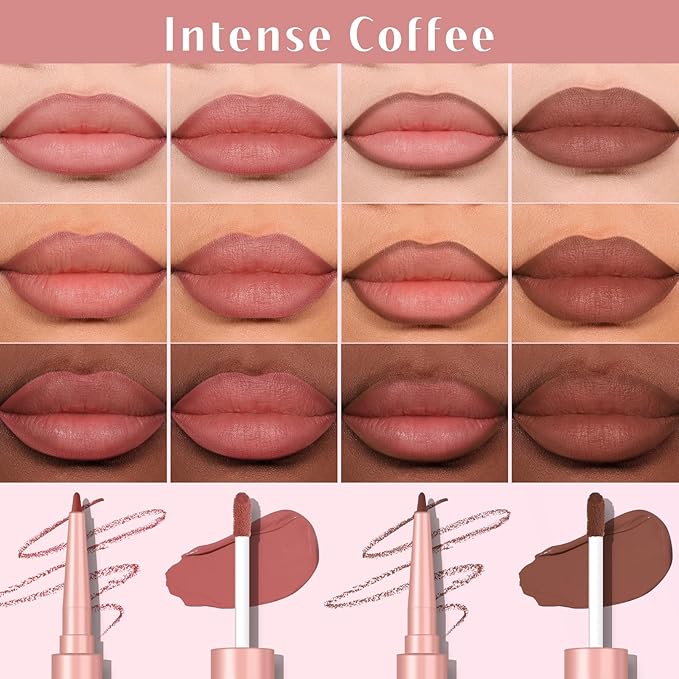 2 PCS Lip Liner and Lip Stain Combo Set, High Pigmented Long Lasting Velvet Lip Tint, Well-Defined Lipliner, Weightless Waterproof Not Animal Tested, Matte Finish Makeup-FemmiqueWomen