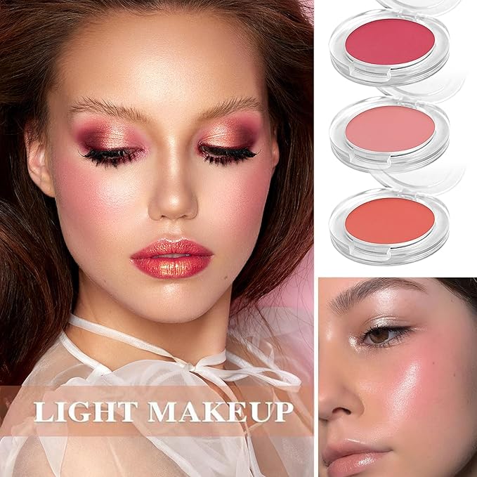 3 Colors Blush Palette,Matte Contour Makeup Blush for Cheeks,Waterproofing Highly Pigmented Face Cheek Blusher with Make Up Brush A12-FemmiqueWomen