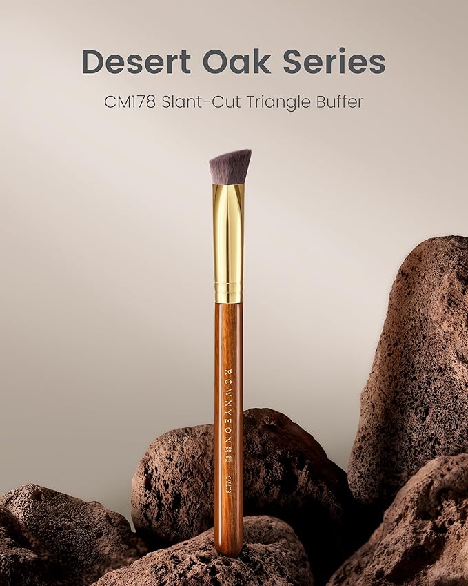 Desert Oak Series Triangular Contour Brush - Angled Synthetic Bristles for Cream/Liquid/Powder, Luxe Bubinga Handle & Brass Ferrule (CM 178)-FemmiqueWomen