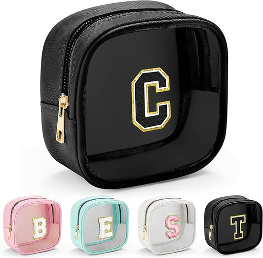 YOOLIFE Initial Makeup Bag Travel Toiletry Bag, Clear Makeup Bag Car Accessories For Women Clear Makeup Bags With Zipper Girlfriend Teacher 7 Year Old Girl Gifts Daughter Gifts Girl Gifts Mini Black C-FemmiqueWomen
