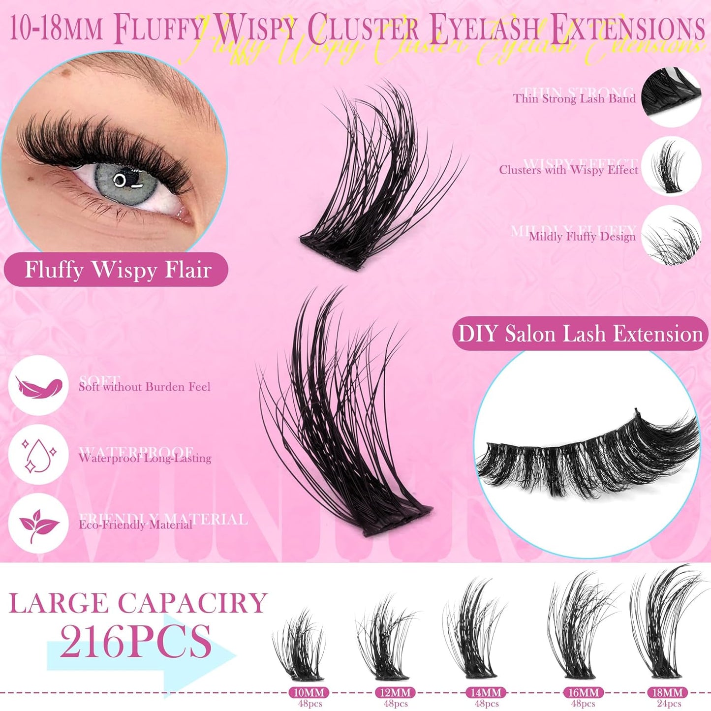 Winifred Wispy Lash Clusters Kit Fluffy Eyelash Extension Kit Manga Eyelash Clusters C Curl Volume Cluster Eyelash Extensions Kit DIY Individual Lashes with Lash Bond and Seal Tweezers (10-18mm)-FemmiqueWomen