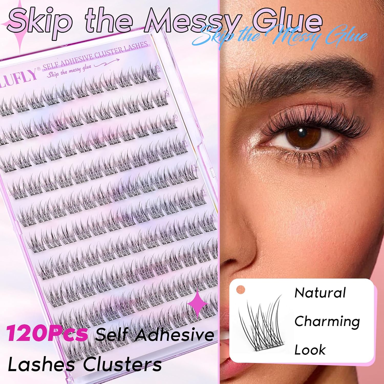 Self Adhesive Lash Clusters Natural No Glue Individual Lashes 10-12MM Wispy Self Adhesive Eyelash Clusters with Clear Strips DIY Eyelash Extensions by zanlufly-FemmiqueWomen