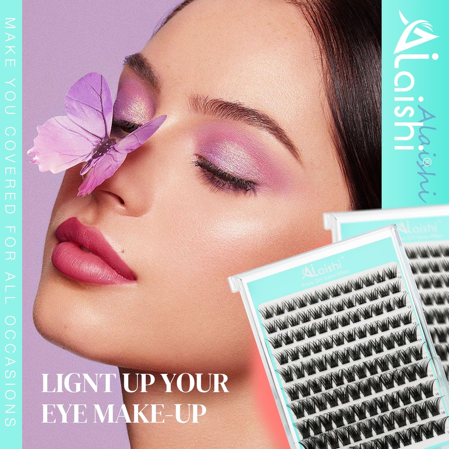 No Glue Needed Lashes, Self Adhesive Eyelashes, DIY Lash Cluster Extensions Kit 10‑18mm,120pcs Fluffy D Curl Soft Natural Lashes with Tweezers–Fake Cat Eye Wispy Individual Clusters 1-5-L-FemmiqueWomen