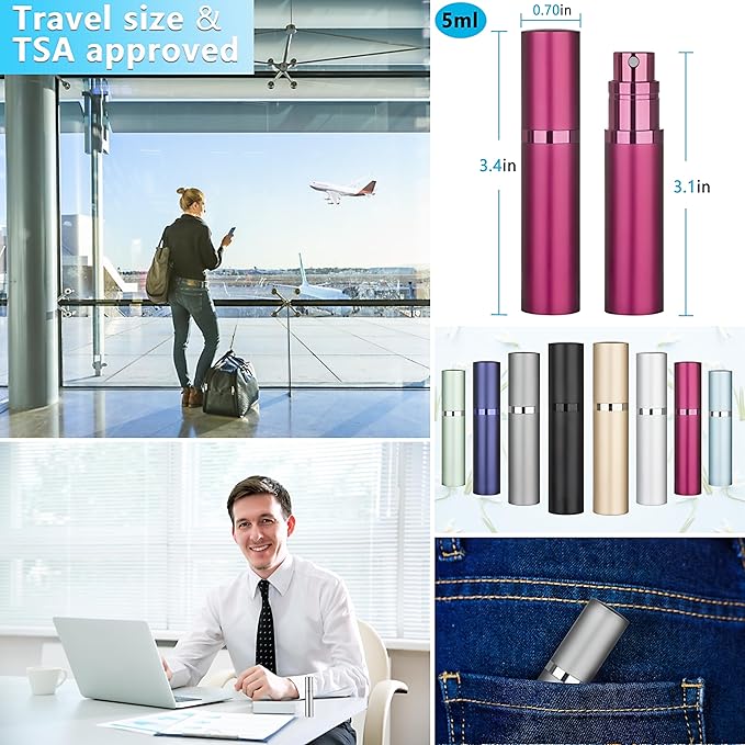 3-Pack 5ml Refillable Perfume Atomizer Travel Bottle Leakproof Luxury Travel Perfume Refillable Bottle, Portable Fragrance Atomiser (Black & Grey & Rose Red)-FemmiqueWomen