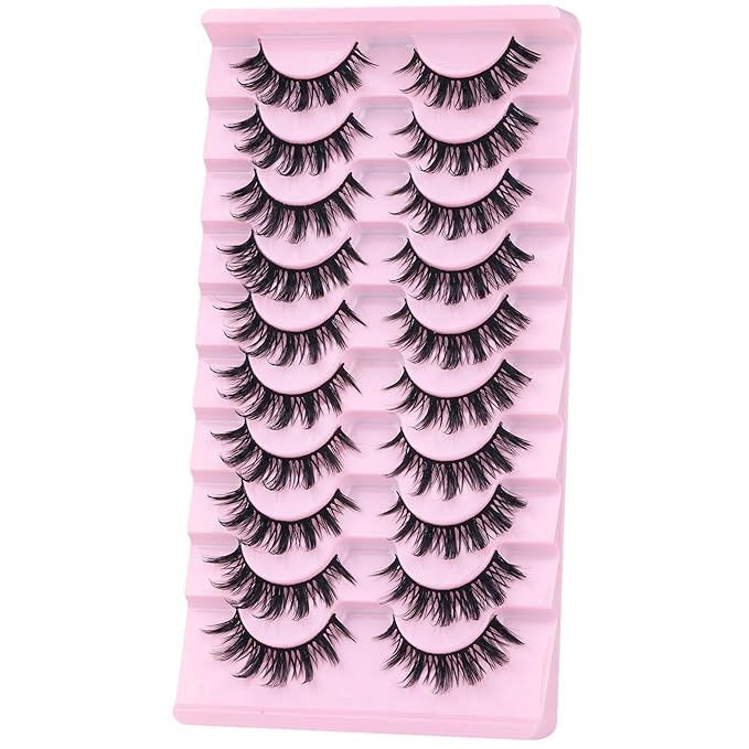 False Eyelashes Manga Lashes 10 Pairs False Eyelashes Japanese Style D Anime Lashes Natural Cosplay Lashes Natural Look 15 MM Wispy Faux Mink Lashes Full Strip Doll Lashes by FANXITON-FemmiqueWomen