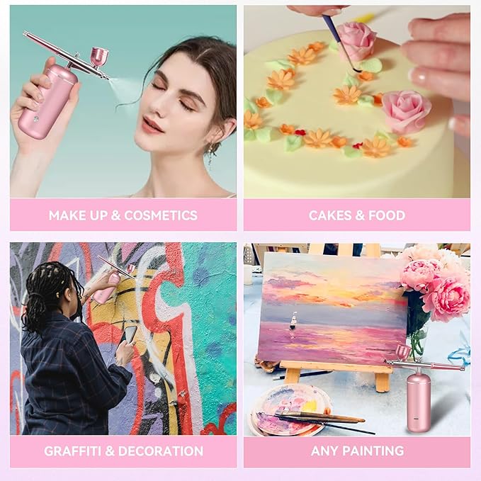 Airbrush Kit with Compressor - 48PSI High-Pressure, Non-Clogging Air Brush Set Cordless Rechargeable with 0.3mm Nozzle and Cleaning Brush for Nail Art, Makeup, Painting, and Cake Decorating-FemmiqueWomen