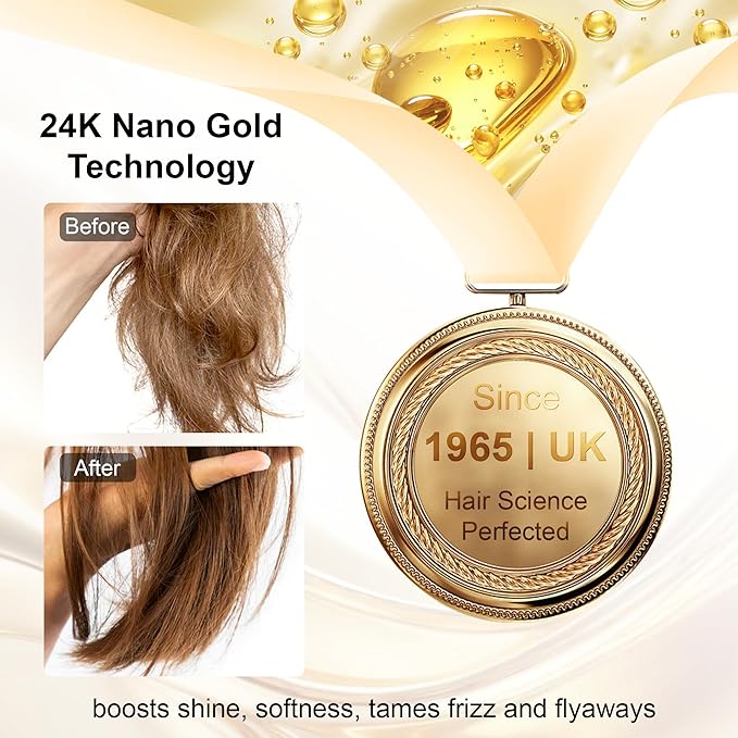 24K Gold Hair Oil, Repair Shine Serum with Coconut, Argan & Olive Oils - Heat Protectant and Frizz Control - Vegan, Lightweight Leave-In Treatment for Dry Damaged Hair (2.02 Fl Oz (Pack of 1))-FemmiqueWomen