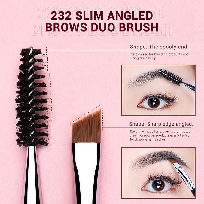 Jessup Eyebrow Makeup Brush Set Professional, Precision Define Sculpt, Flat Angled Spoolie Brushes, Cruelty-Free Synthetic Bristles 3PCS, T326-FemmiqueWomen