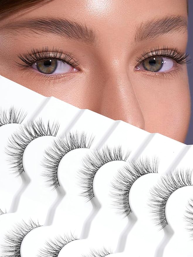 Wispy Cat Eye Lashes False Eyelashes Natural 10mm Short Lashes Pack Soft Strip Eyelash 3D Volume C Curl Natural Eyelashes 7 Pair Siligli Eyelashes-FemmiqueWomen