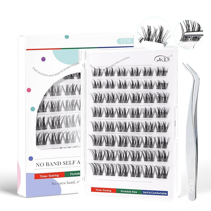 GAQQI Self Adhesive Eyelashes Clusters, No Glue Lash Clusters 10-16mm Dense & Volume Spiky Cluster Lashes, No Band Press On Lashes, More Comfortable & Stronger Hold (Twin）-FemmiqueWomen