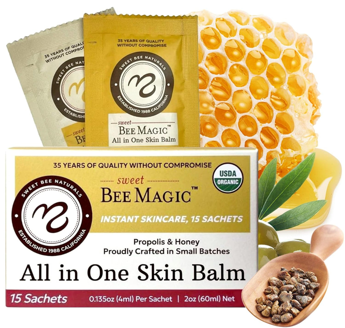 Sweet Bee Naturals All-in-One Skin Balm Sachets - 4ml Each, Certified Organic, Deep Moisture & Hydration for On-the-Go Skincare, Ideal for Busy Lifestyles, Travel-Friendly - 15 Pack-FemmiqueWomen