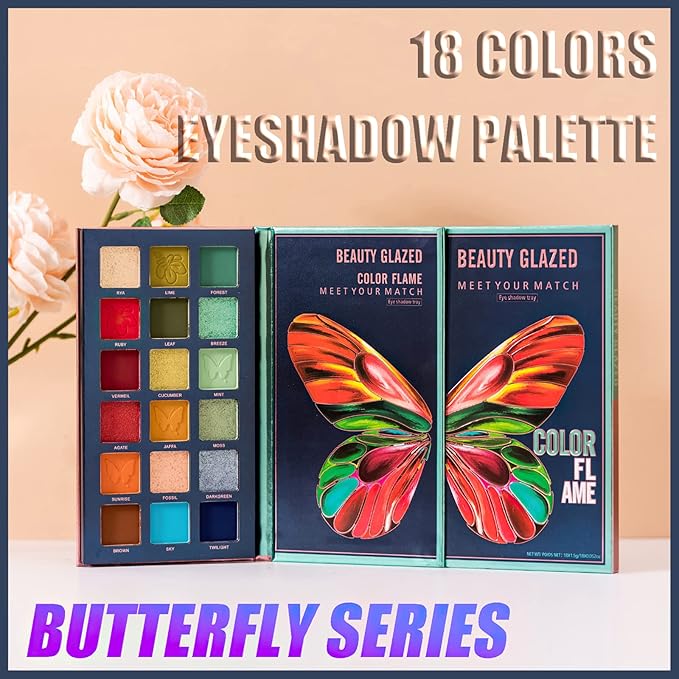 18 Colors Eyeshadow Palette, Butterfly Series Highly Pigmented Eye Makeup Palette, Matte Shimmer Metallic Powder Eyeshadow Pallet, Makeup Palette Cosmetics Gift, 111-FemmiqueWomen