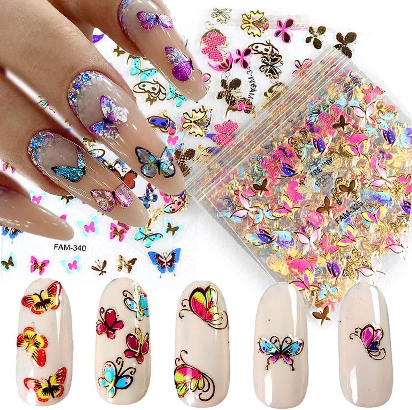 30 Sheets Butterfly Nail Stickers Colorful 3D Self Adhesive Nail Art Charms Sticker Decals for Crafts Supplies Accessories (ST-B)-FemmiqueWomen