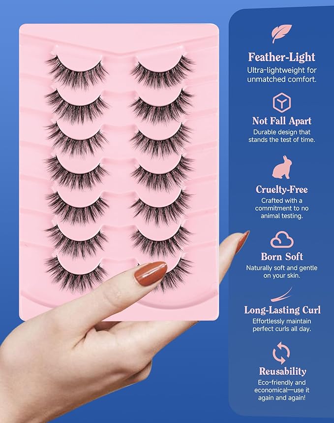 Lashes Natural Look Wispy Spiky Eyelashes Everyday False Lash Soft Strip Eyelashes Fluffy 7 Pairs D78-FemmiqueWomen