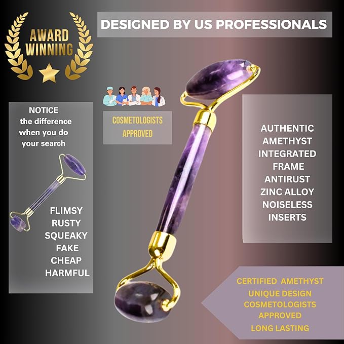 100% Authentic Amethyst Mother's day Gift Set Amethyst Eye Mask Amethyst Jade Roller & Gua Sha Set Facial Mask Instant Puffiness promote relaxation and relief stress.-FemmiqueWomen