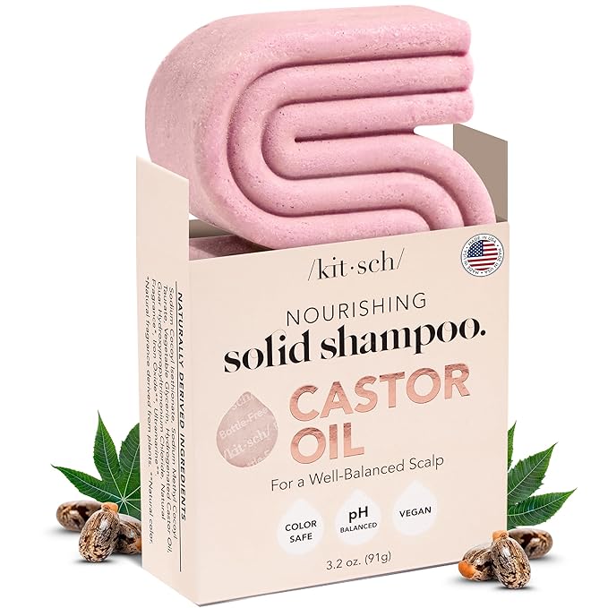 Kitsch Castor Oil Shampoo Bar Soap - Hydrating & Moisturizing Hair Care - Organic Castor Oil Solid Shampoo for Hair Growth & Scalp Nourishment - Silicone & Paraben-Free, Vegan, Made in USA - 3.2oz-FemmiqueWomen