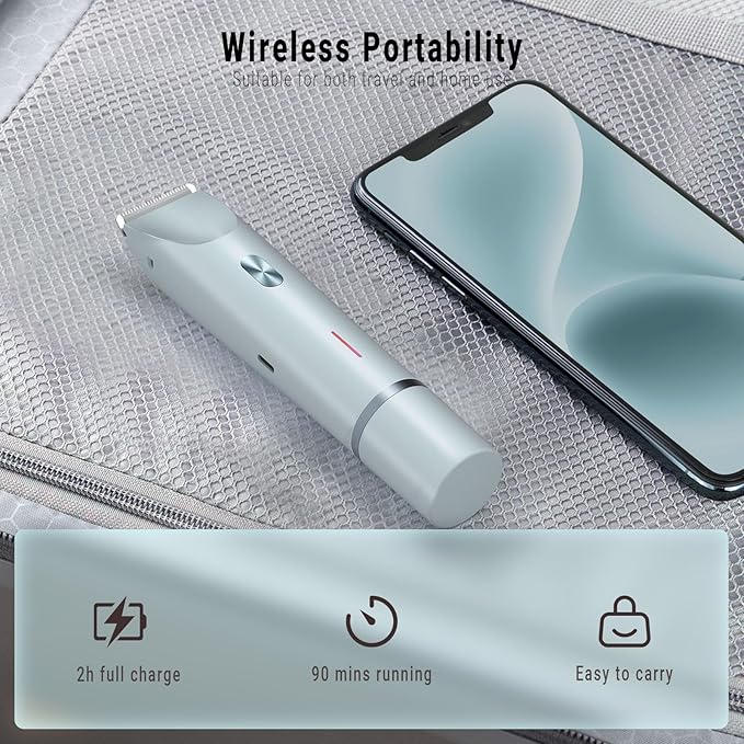 2-in-1 Bikini Trimmer and Shaver Kit for Women, Electric Body Hair Trimmer Facial Hair Removal Cordless Bikini Shaver Razor for Face Lip Chin Pubic Underarm Legs, Blue-FemmiqueWomen