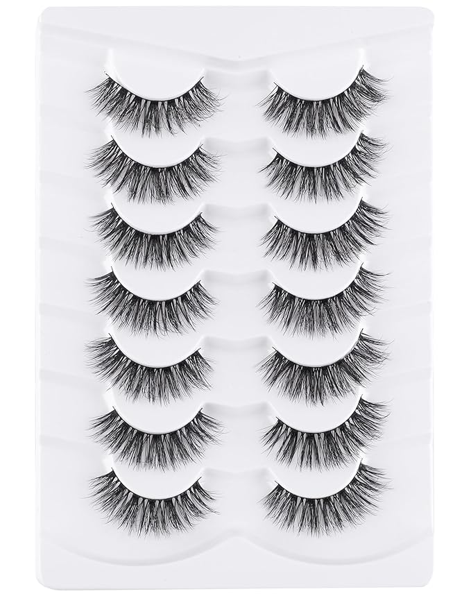 Lashes Wispy False Eyelashes Natural Look Fluffy Mink Lashes Doll Eyelashes Thick Faux Mink Eyelashes C Curl Fake Lashes 14MM 7 Pairs-FemmiqueWomen