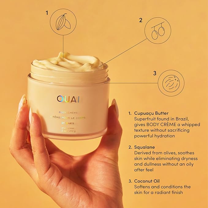 OUAI Body Cream, St. Barts - Hydrating Whipped Body Cream with Cupuaçu Butter, Coconut Oil and Squalane - Softens Skin and Delivers Healthy-Looking Glow - Sulfate-Free Skin Care (7.5 Oz)-FemmiqueWomen