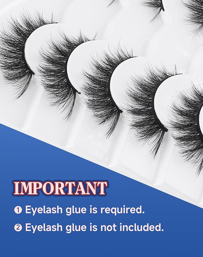 Lashes Cateye Wispy False Eyelashes Volume Flared Mink Eyelash Strip Lashes Soft Cat Eye Lash Natural Pack 7 Pairs Everyday 17MM D74-FemmiqueWomen